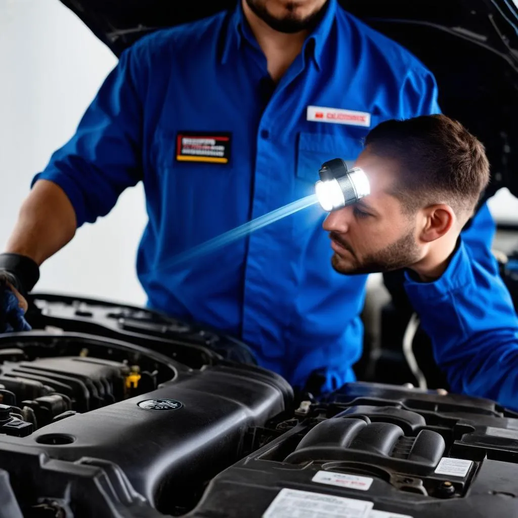 mechanic inspecting engine